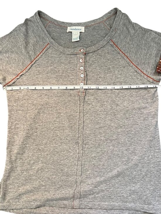 Sundance Boho Henley Top L Gray Southwest Cuffs Soft Cotton Serenity - Picture 9 of 11
